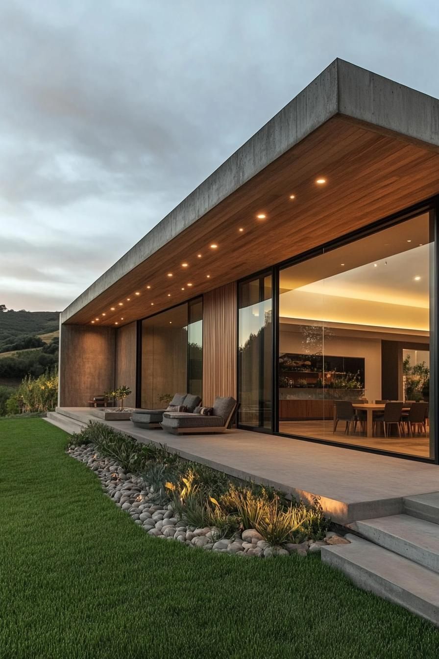 Modern home exterior with wood accents