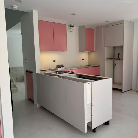 Kitchen island during construction